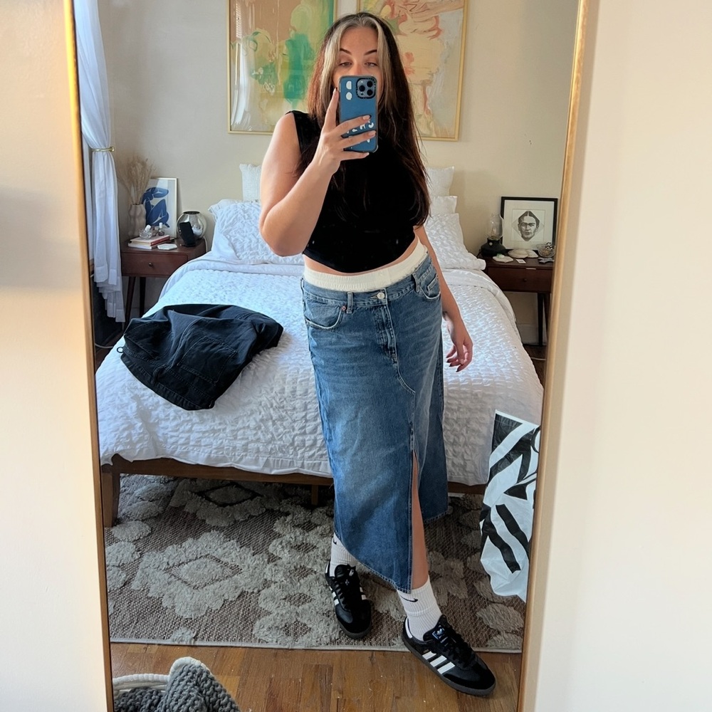 Zara Blue and White Denim Skirt